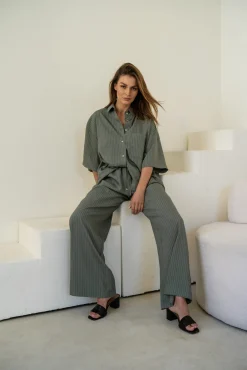 Spodnie ALI STRIPED OLIVE
