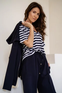 Top VIEN V STRIPED NEVY BLUE